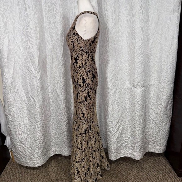 black and gold body con formal prom halter fitted size small bridesmaid dress - Picture 6 of 11